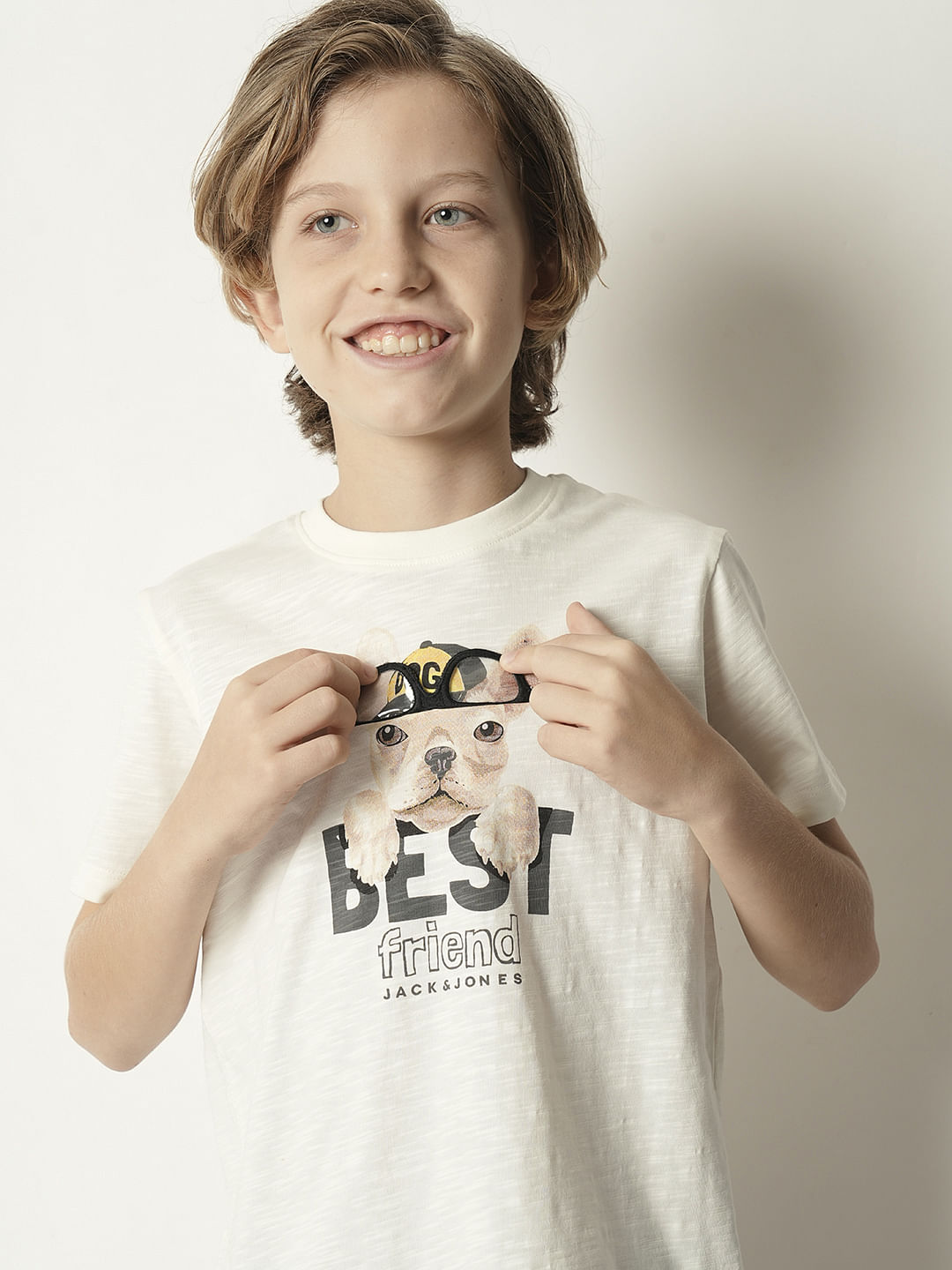 Boys Beige Graphic Print Crew Neck T-shirt