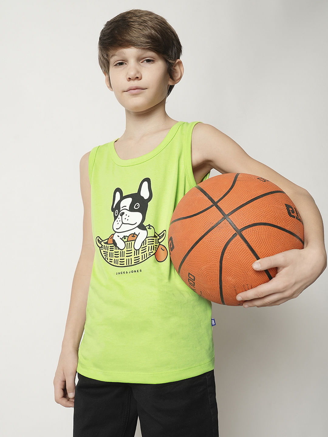 Boys Green Graphic Print T-shirt Vest