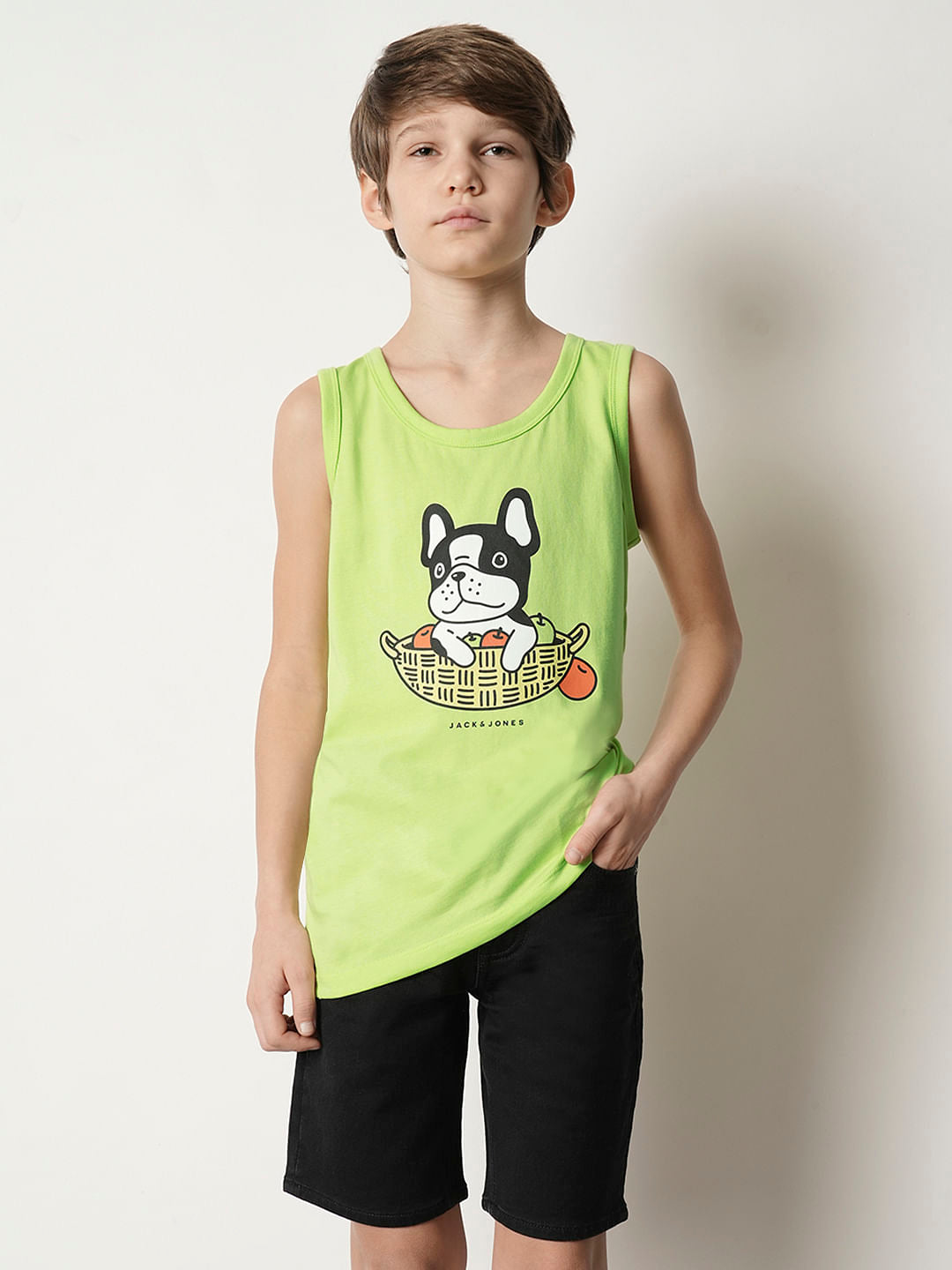 Boys Green Graphic Print T-shirt Vest