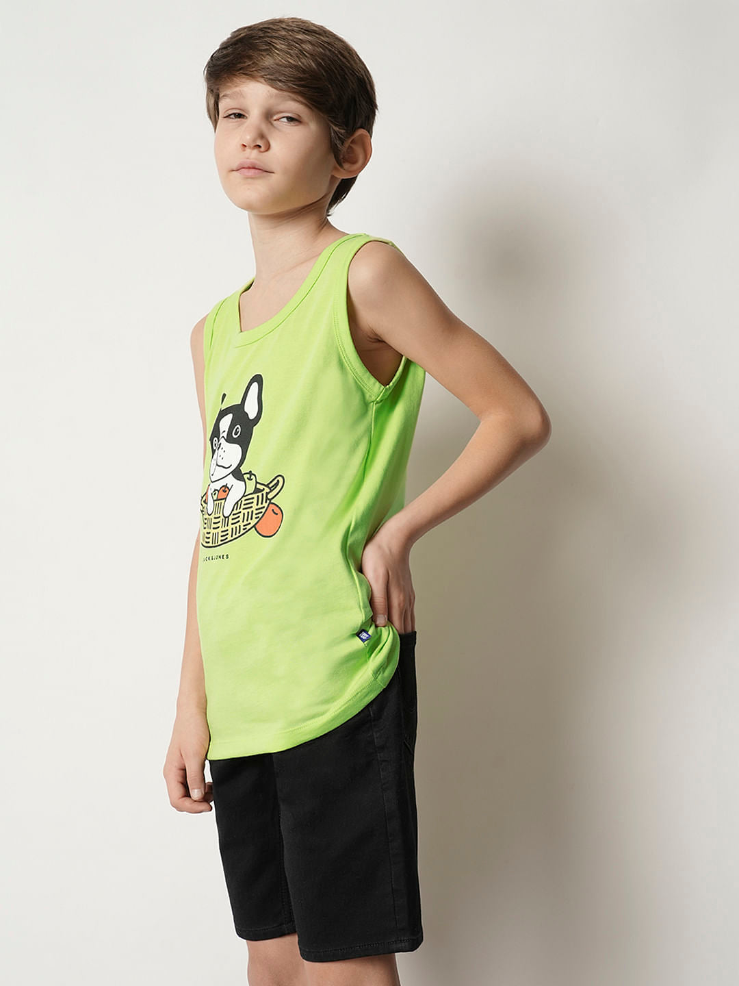 Boys Green Graphic Print T-shirt Vest