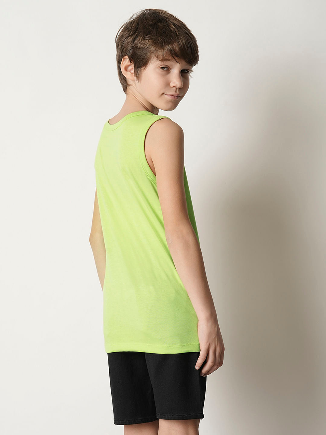 Boys Green Graphic Print T-shirt Vest