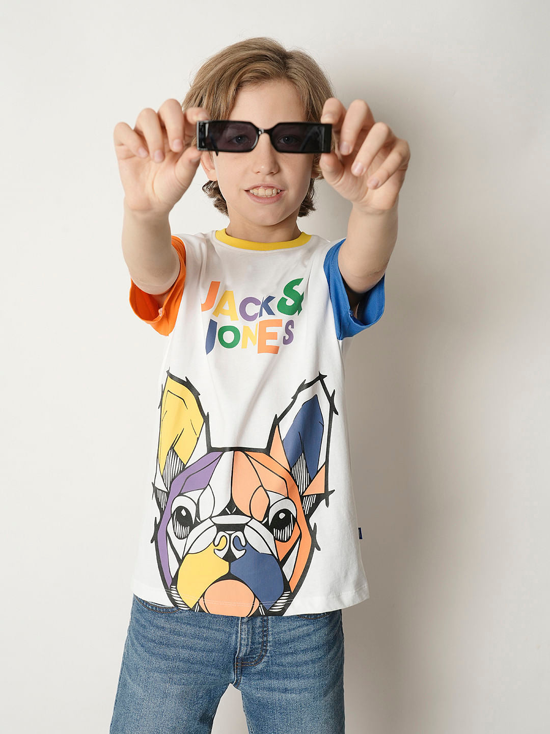 Boys White Colourblocked Print T-shirt