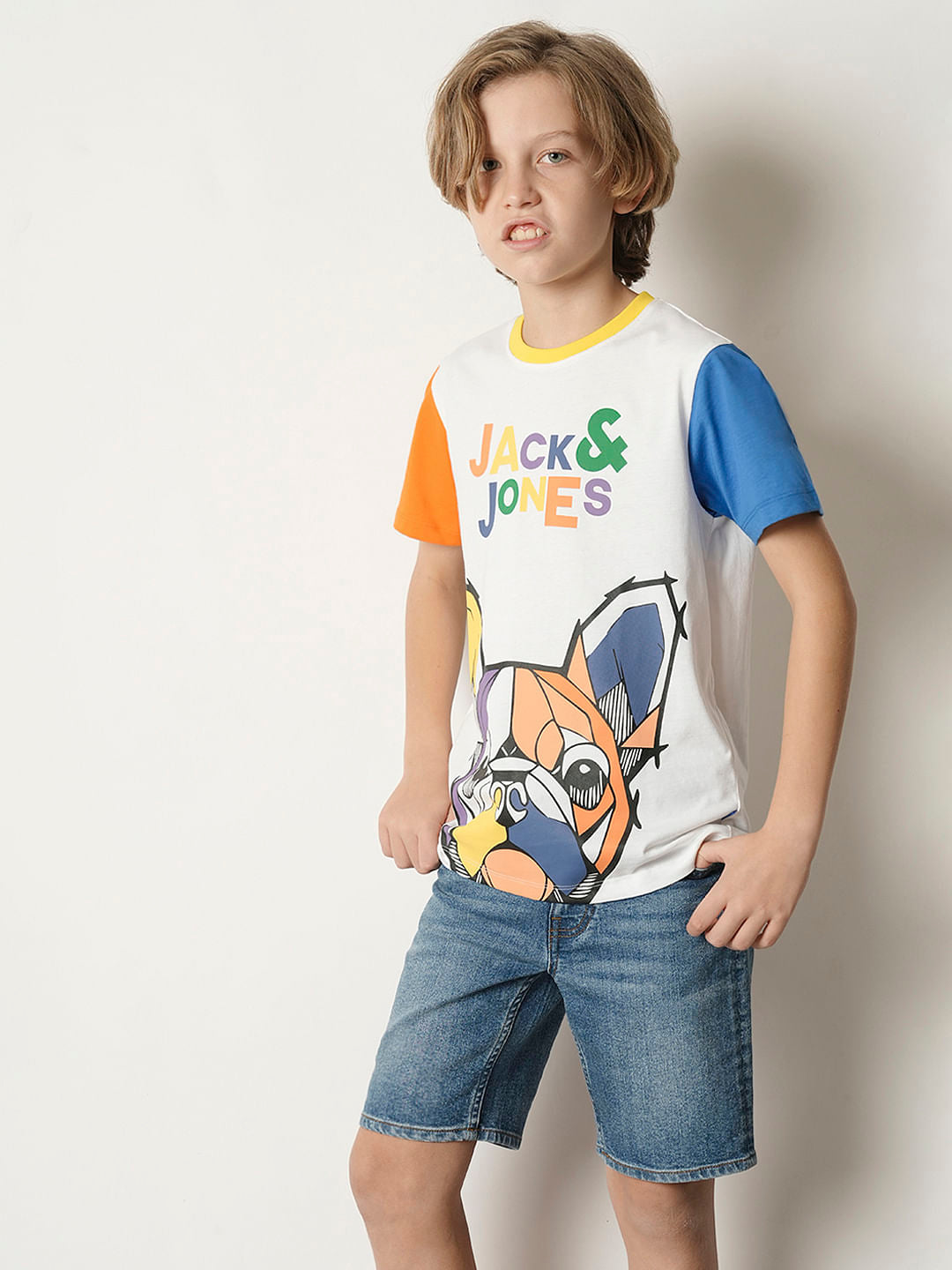 Boys White Colourblocked Print T-shirt
