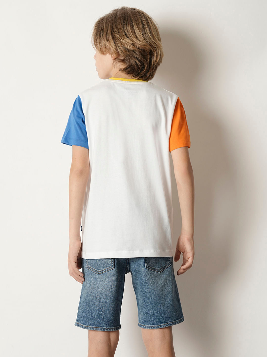 Boys White Colourblocked Print T-shirt