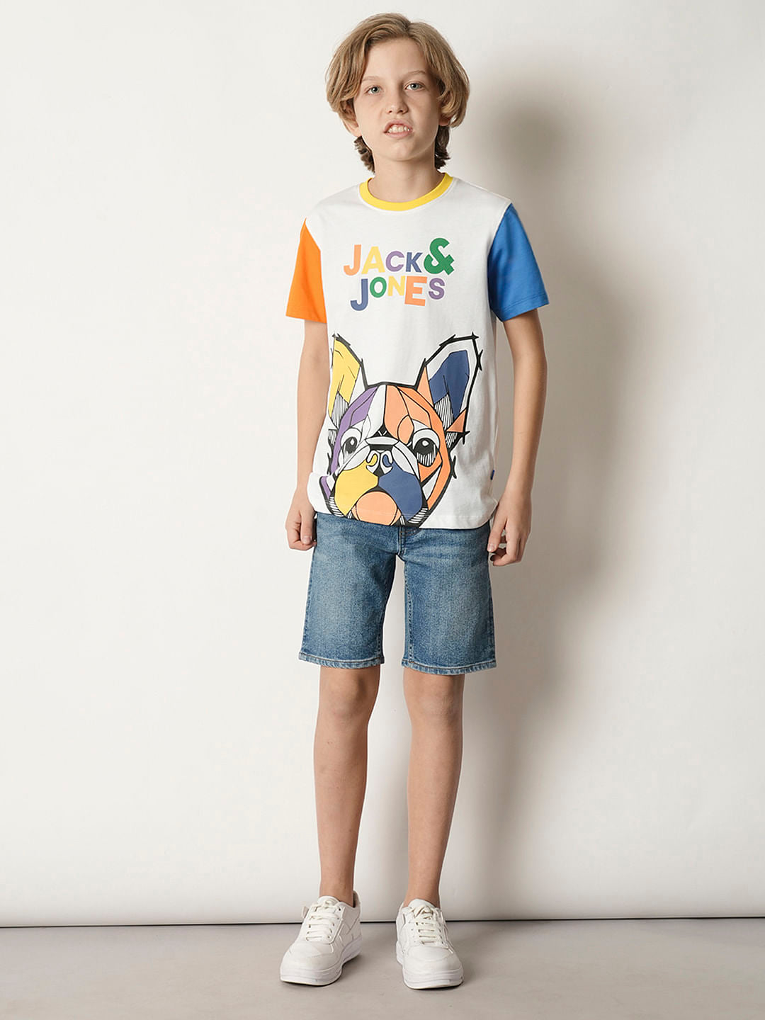 Boys White Colourblocked Print T-shirt