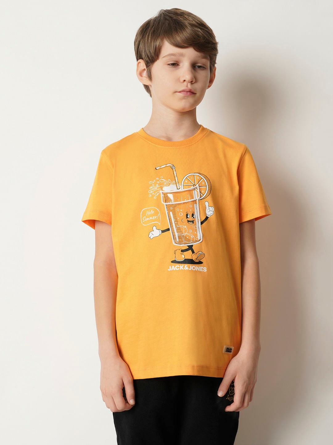 Boys Orange Graphic Print T-shirt