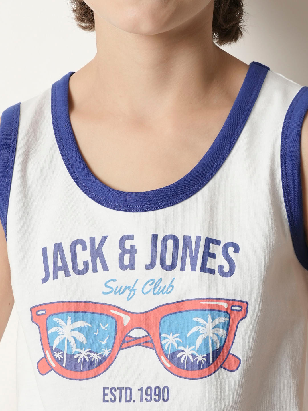 Boys White Printed Sleeveless T-shirt