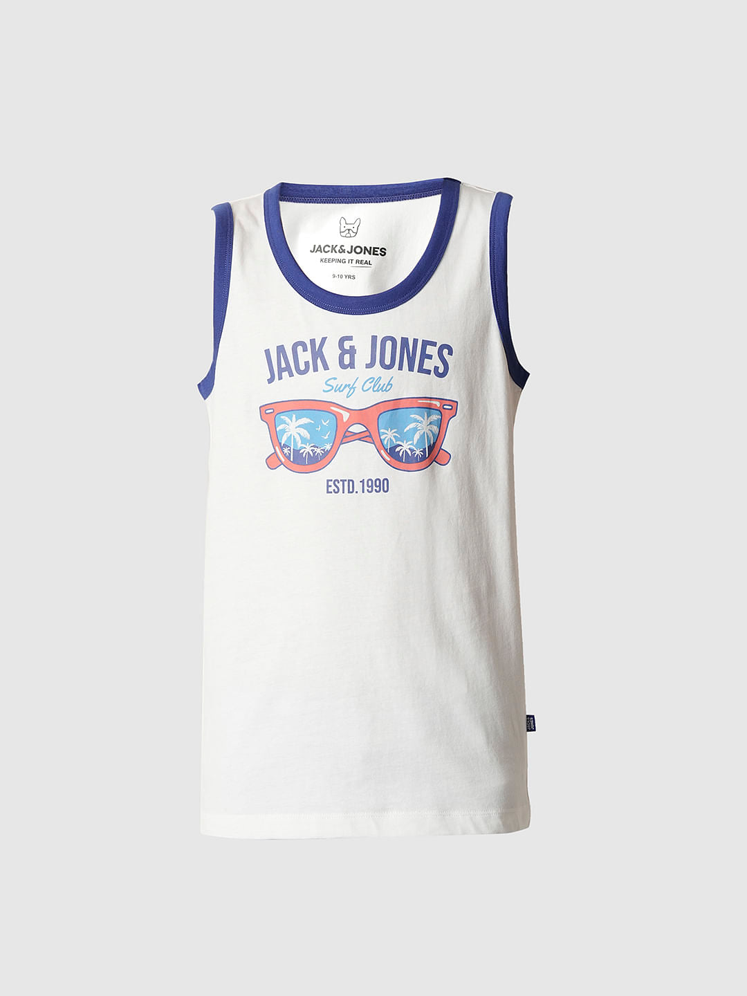 Boys White Printed Sleeveless T-shirt