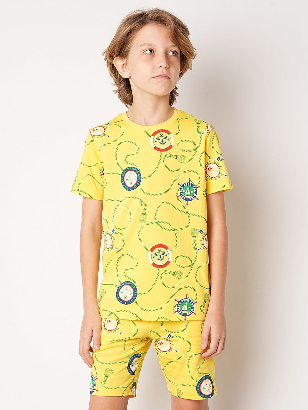 Yellow Badges Print Co-ord Set T-shirt