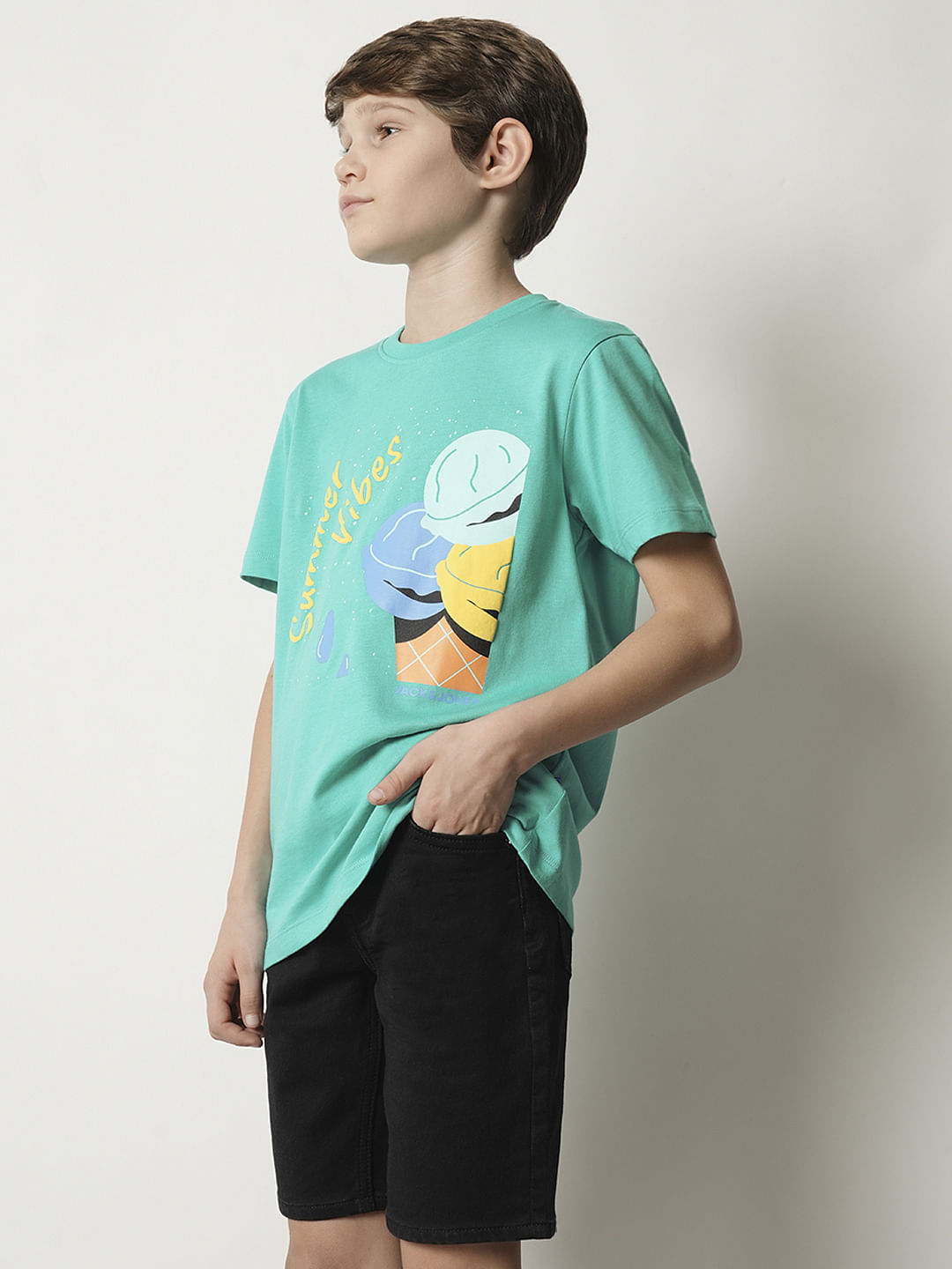 Boys Green Graphic Print T-shirt