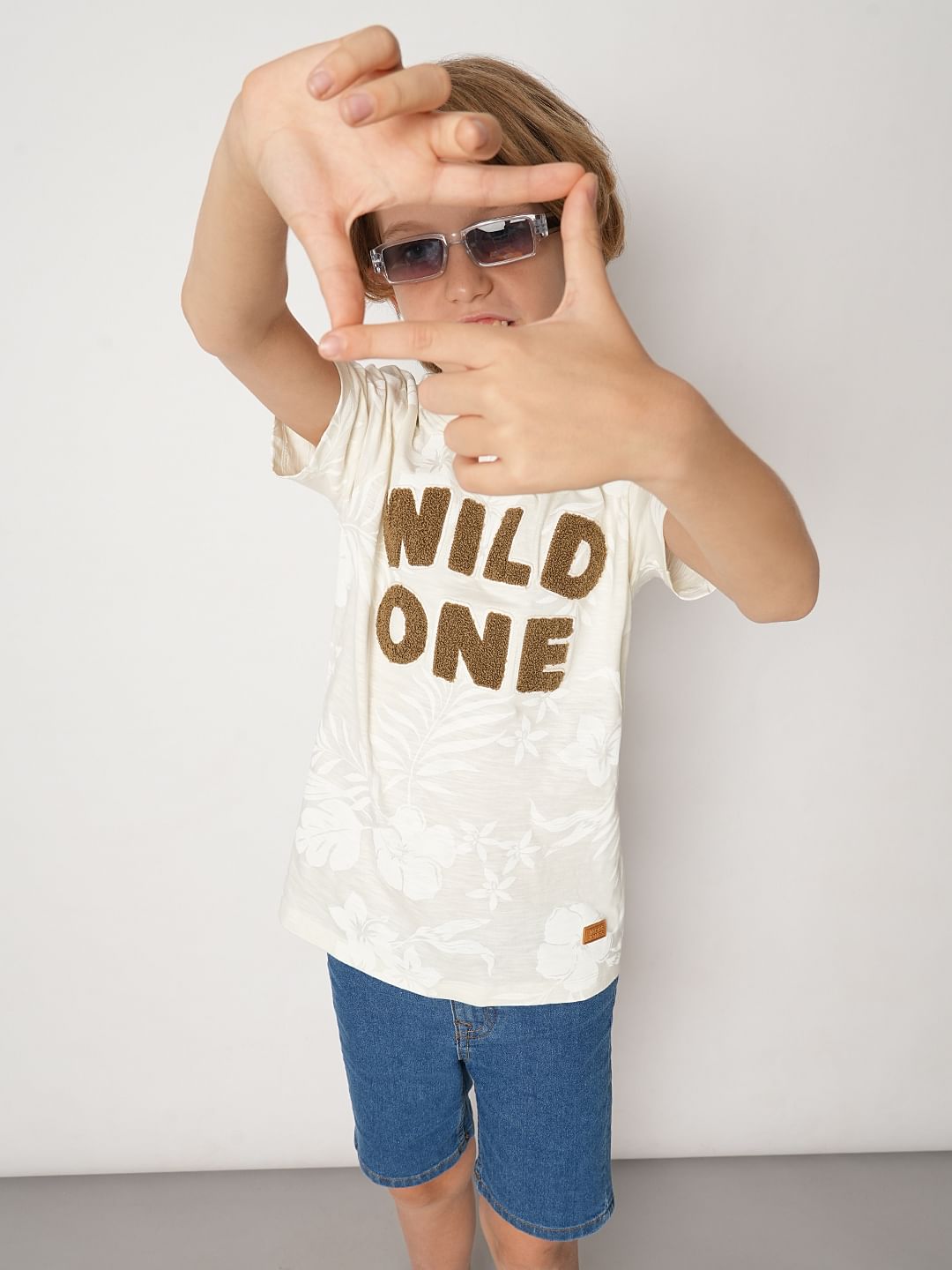 Boys Beige Printed Cotton T-shirt