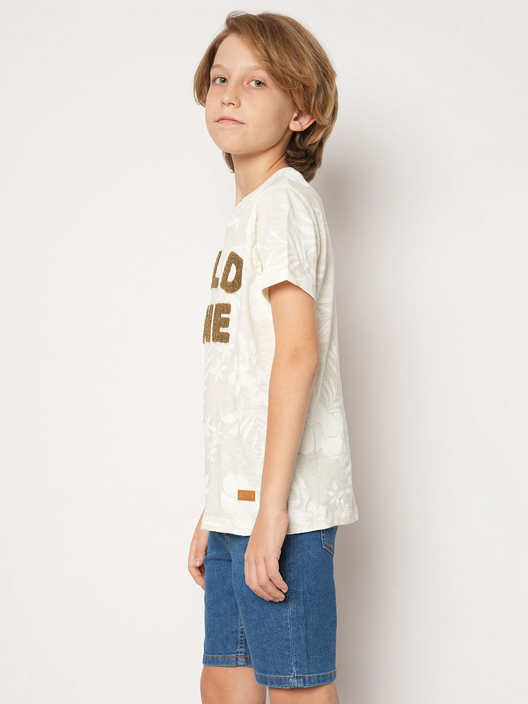 Boys Beige Printed Cotton T-shirt