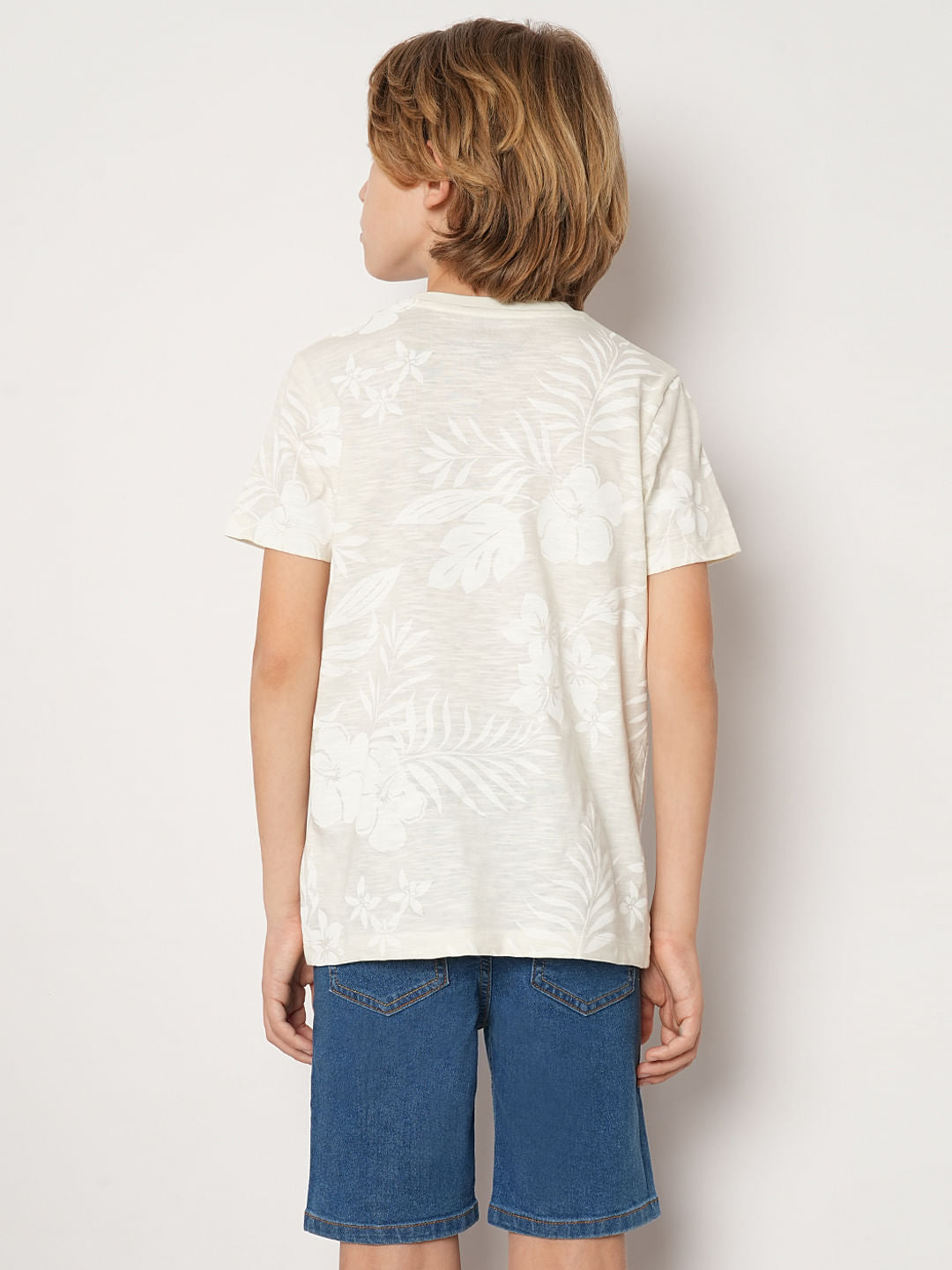 Boys Beige Printed Cotton T-shirt