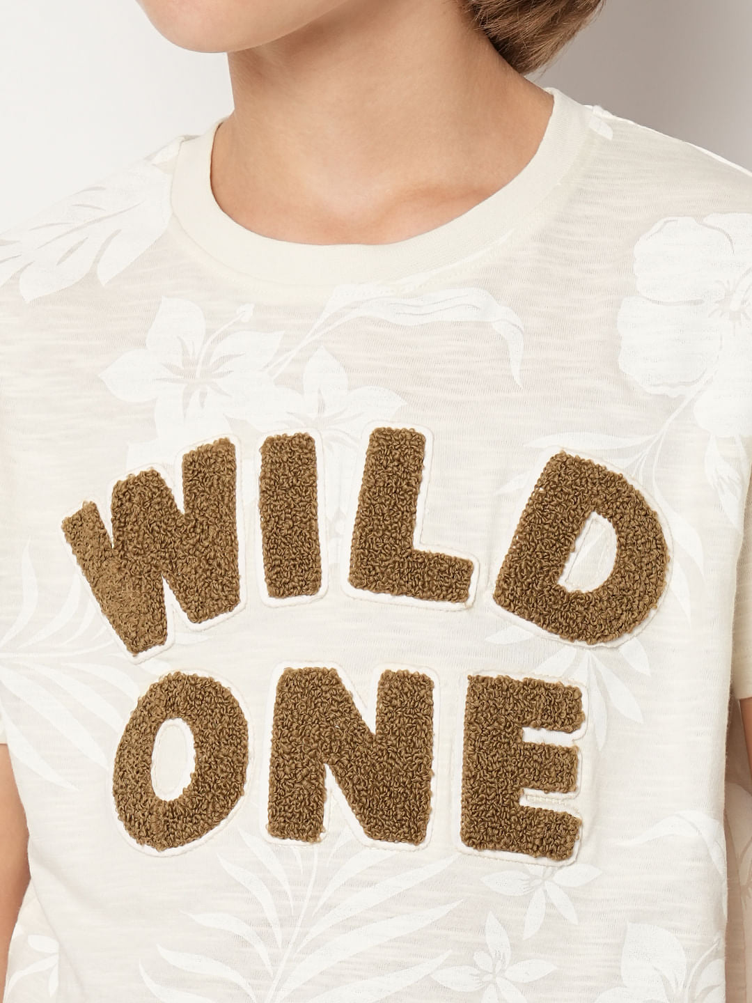 Boys Beige Printed Cotton T-shirt