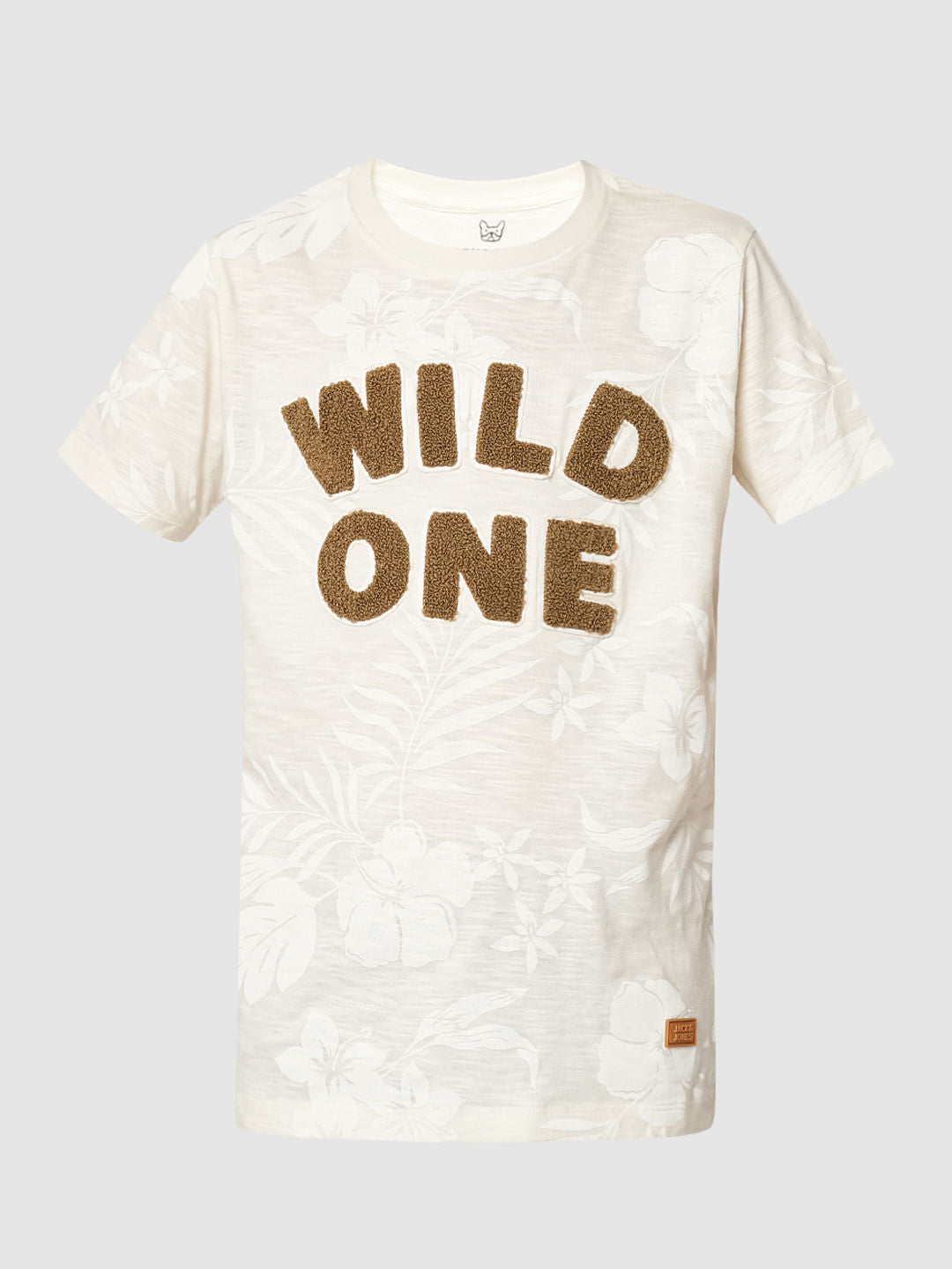 Boys Beige Printed Cotton T-shirt
