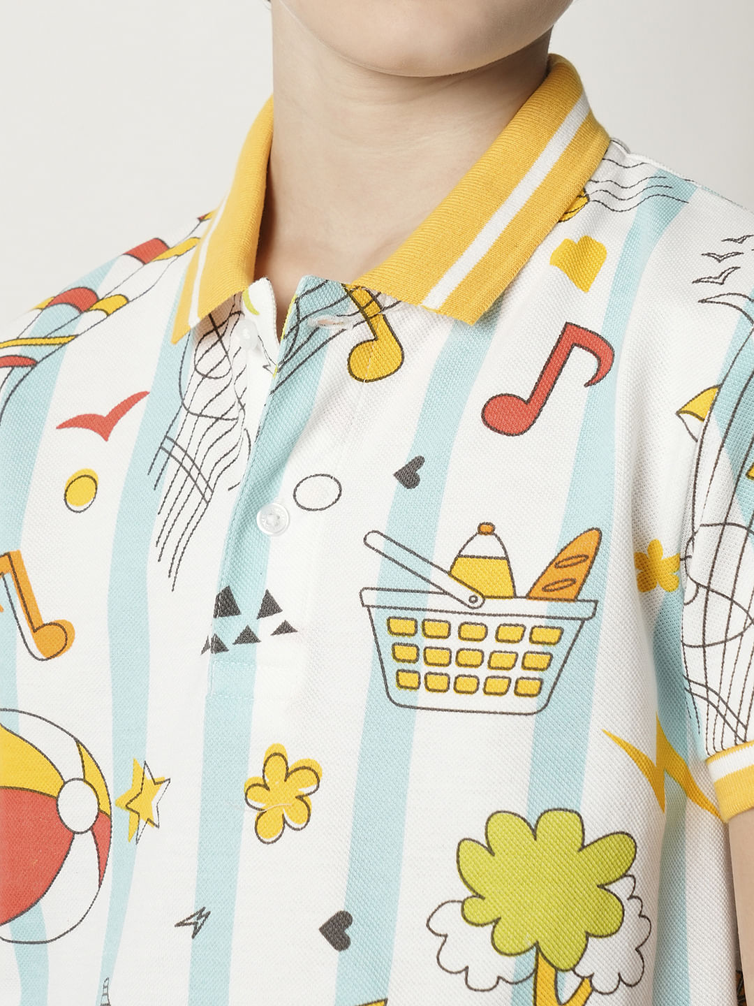 Boys White Printed Polo T-shirt