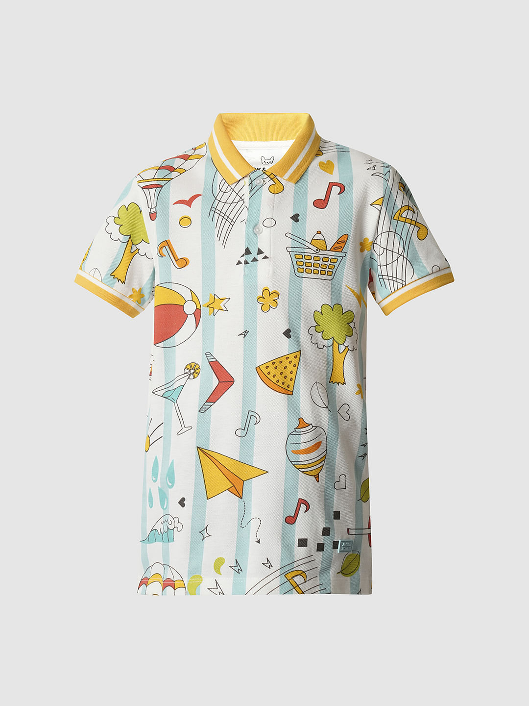 Boys White Printed Polo T-shirt