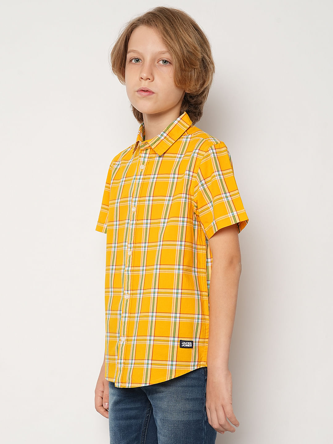 Boys Orange Check Cotton Shirt