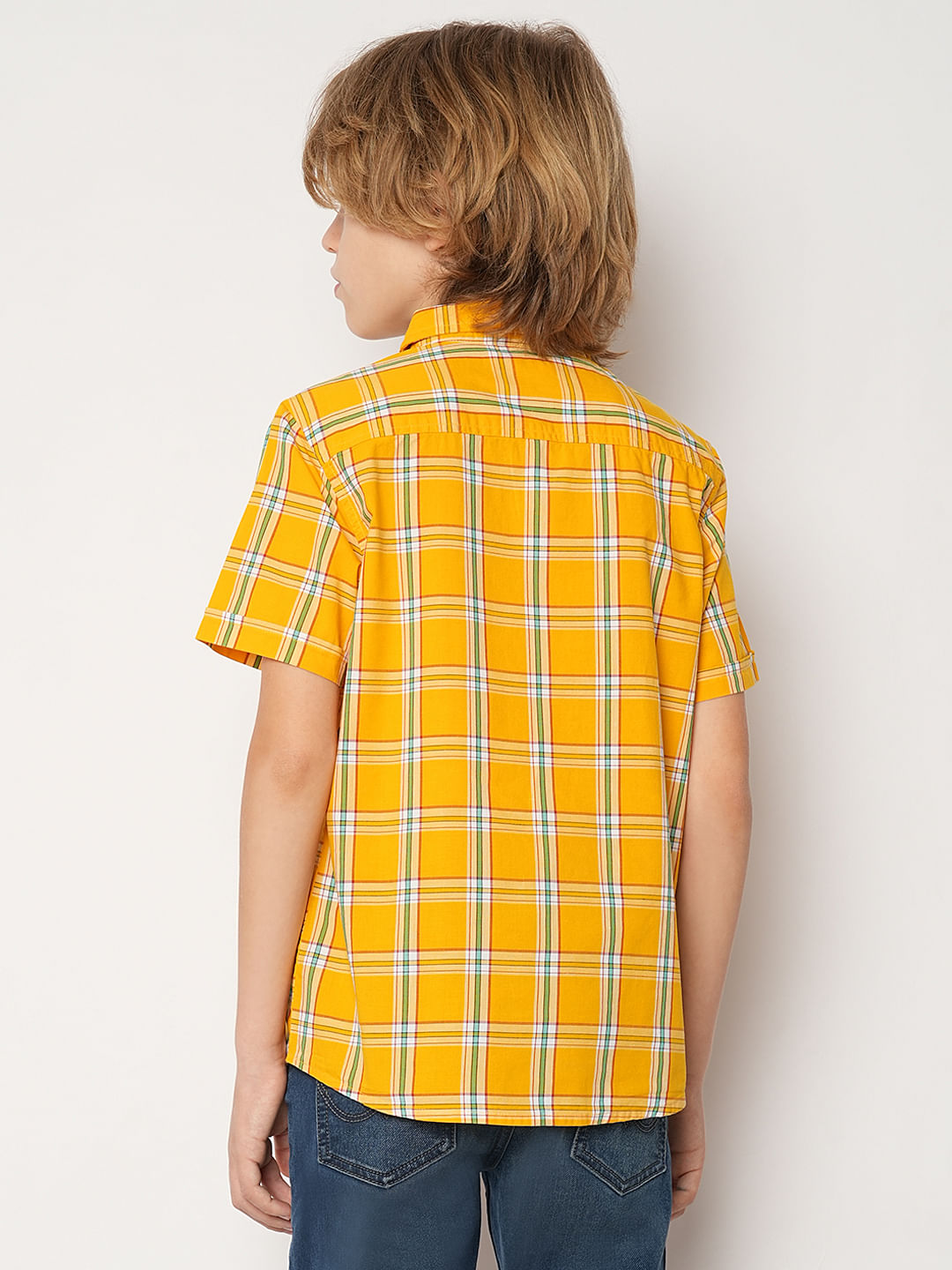Boys Orange Check Cotton Shirt