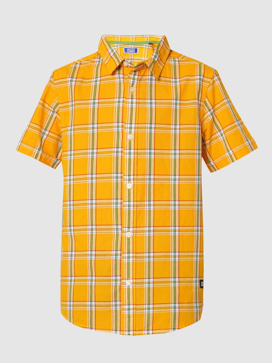 Boys Orange Check Cotton Shirt