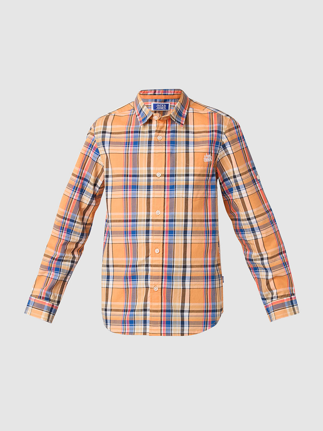 Boys Peach Check Full Sleeves Shirt
