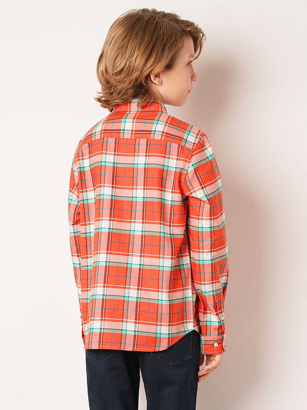 Boys Red Check Full Sleeves Shirt