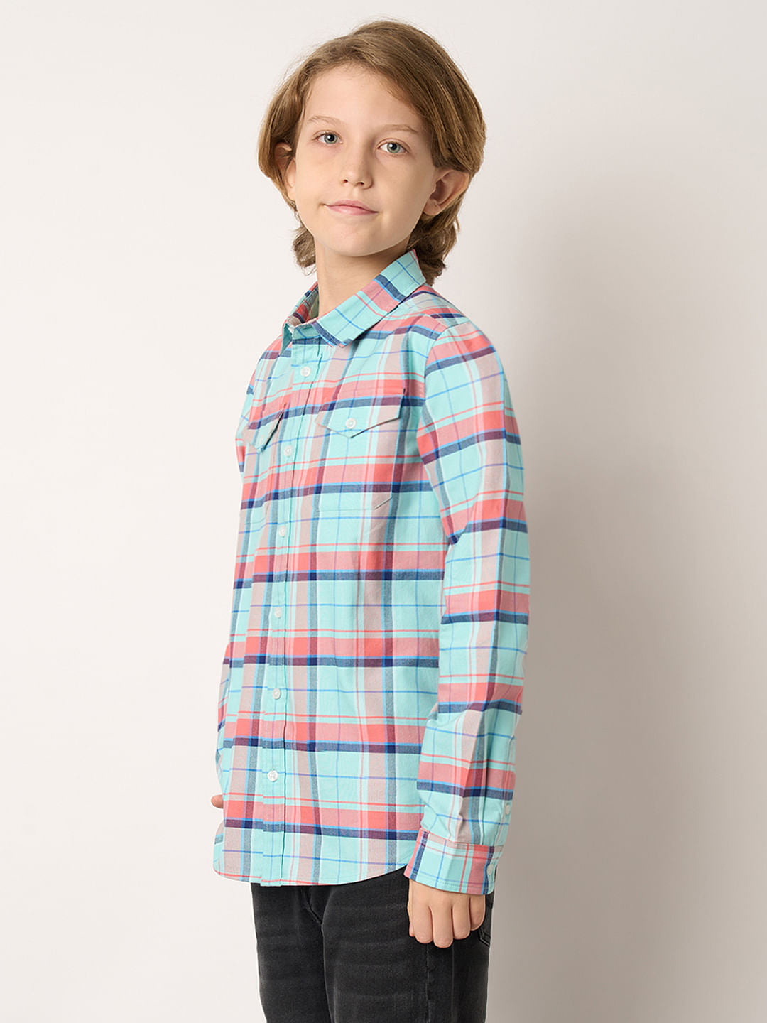 Boys Blue Check Full Sleeves Shirt
