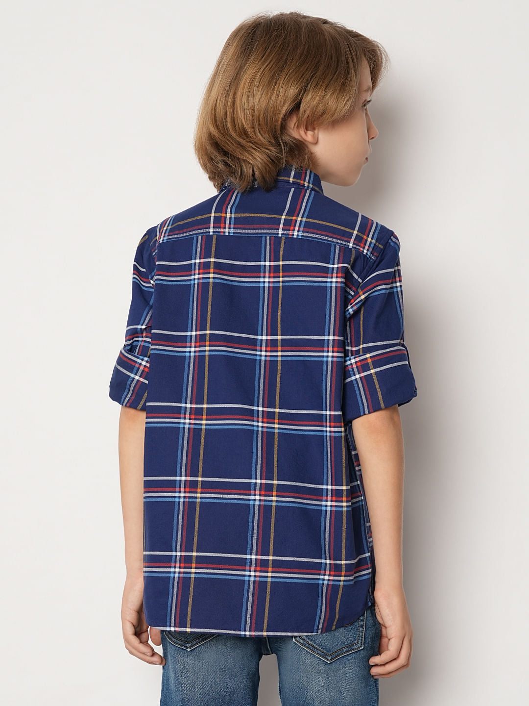 Boys Blue Check Cotton Shirt