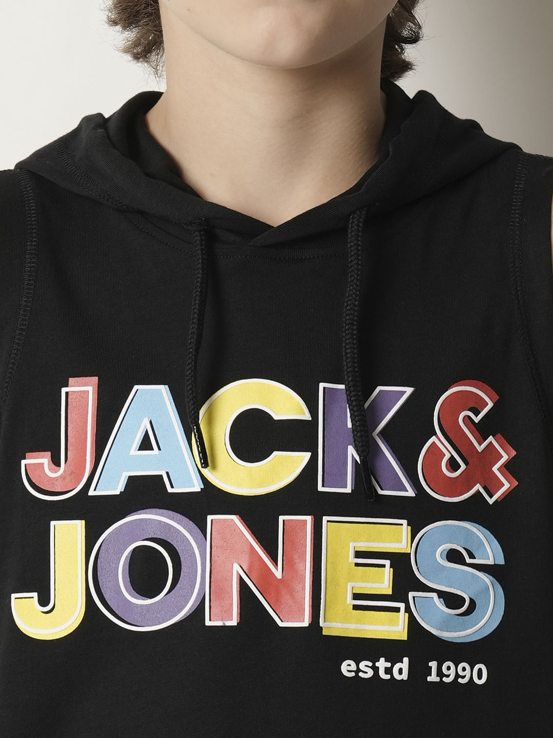 Boys Black Logo Print Hooded T-shirt