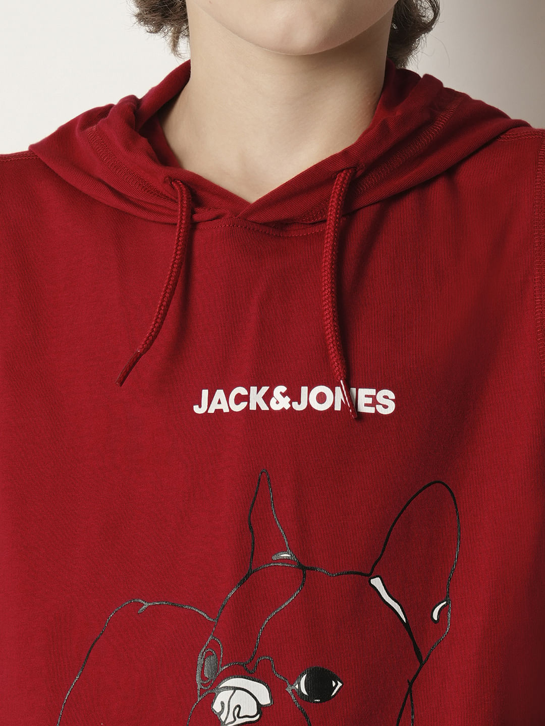 Boys Red Printed Hooded T-shirt