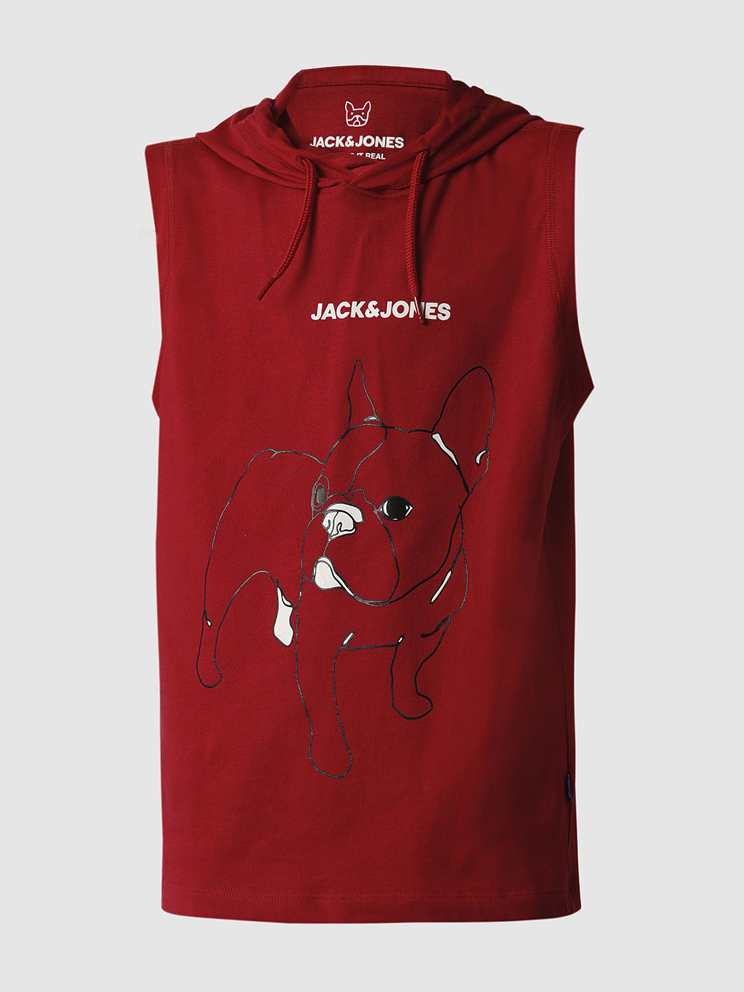 Boys Red Printed Hooded T-shirt