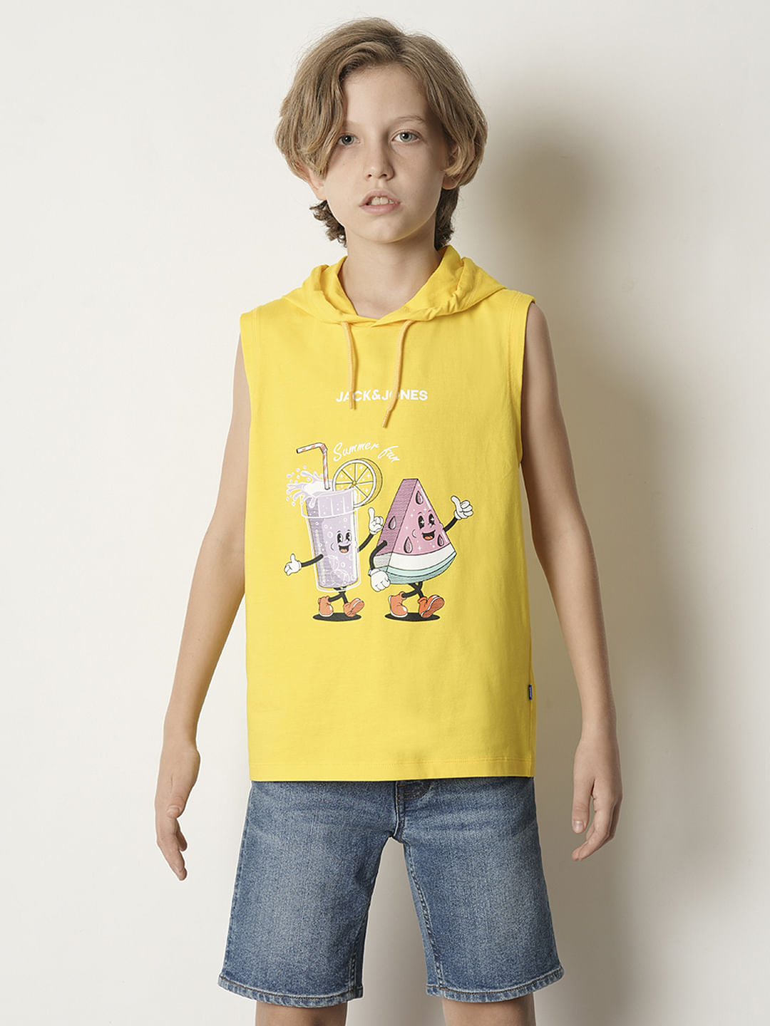 Boys Yellow Graphic Print Hooded T-shirt