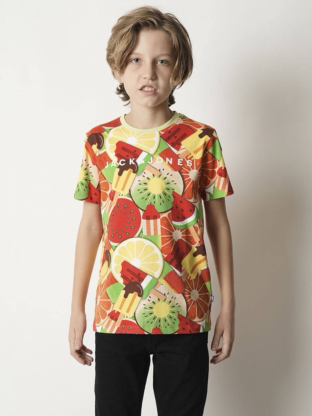 Boys Orange Fruit Blast Print T-shirt