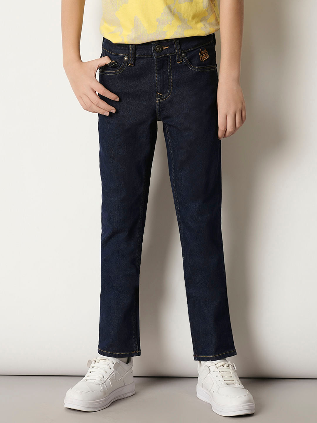 Boys Dark Blue Mid Rise Clark Regular Fit Jeans