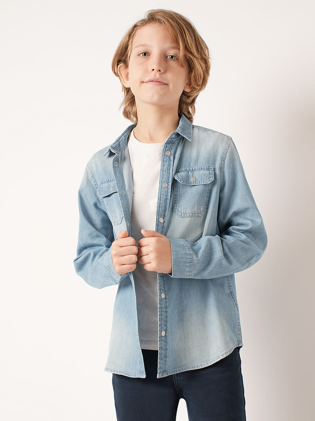 Boys Blue Washed Denim Shirt