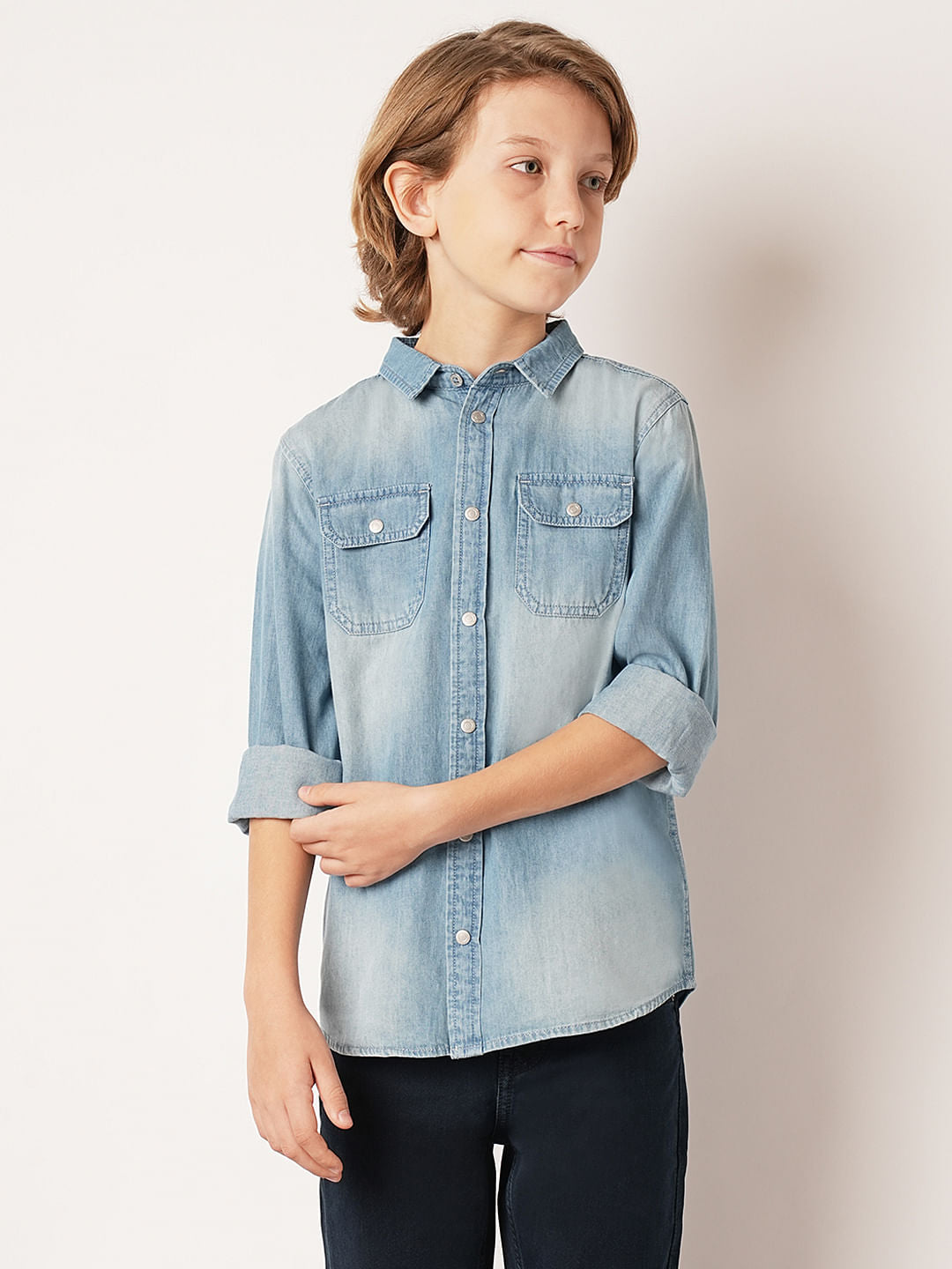 Boys Blue Washed Denim Shirt