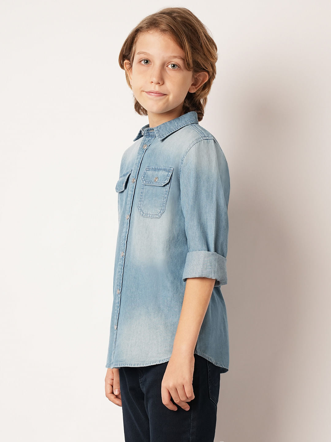 Boys Blue Washed Denim Shirt