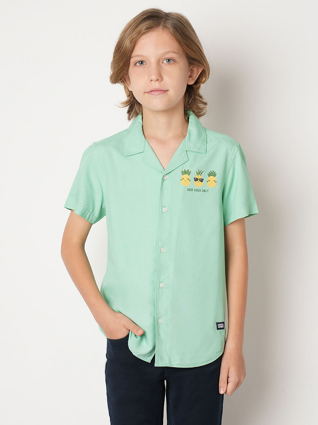 Boys Green Short Sleeves Shirt