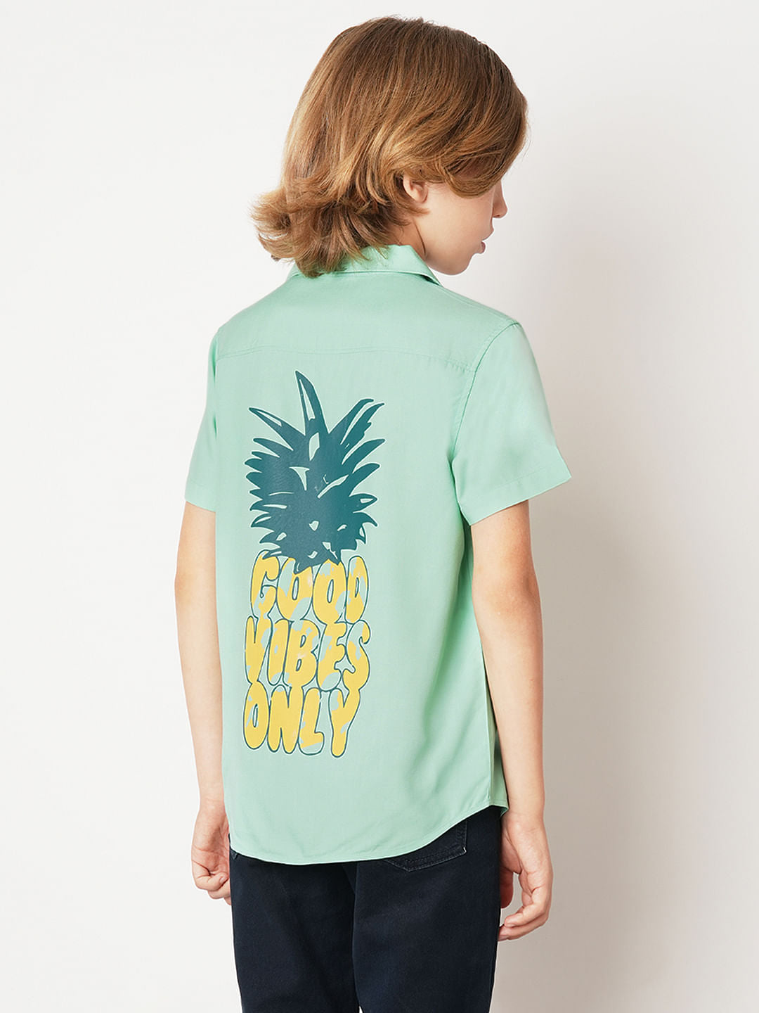 Boys Green Short Sleeves Shirt