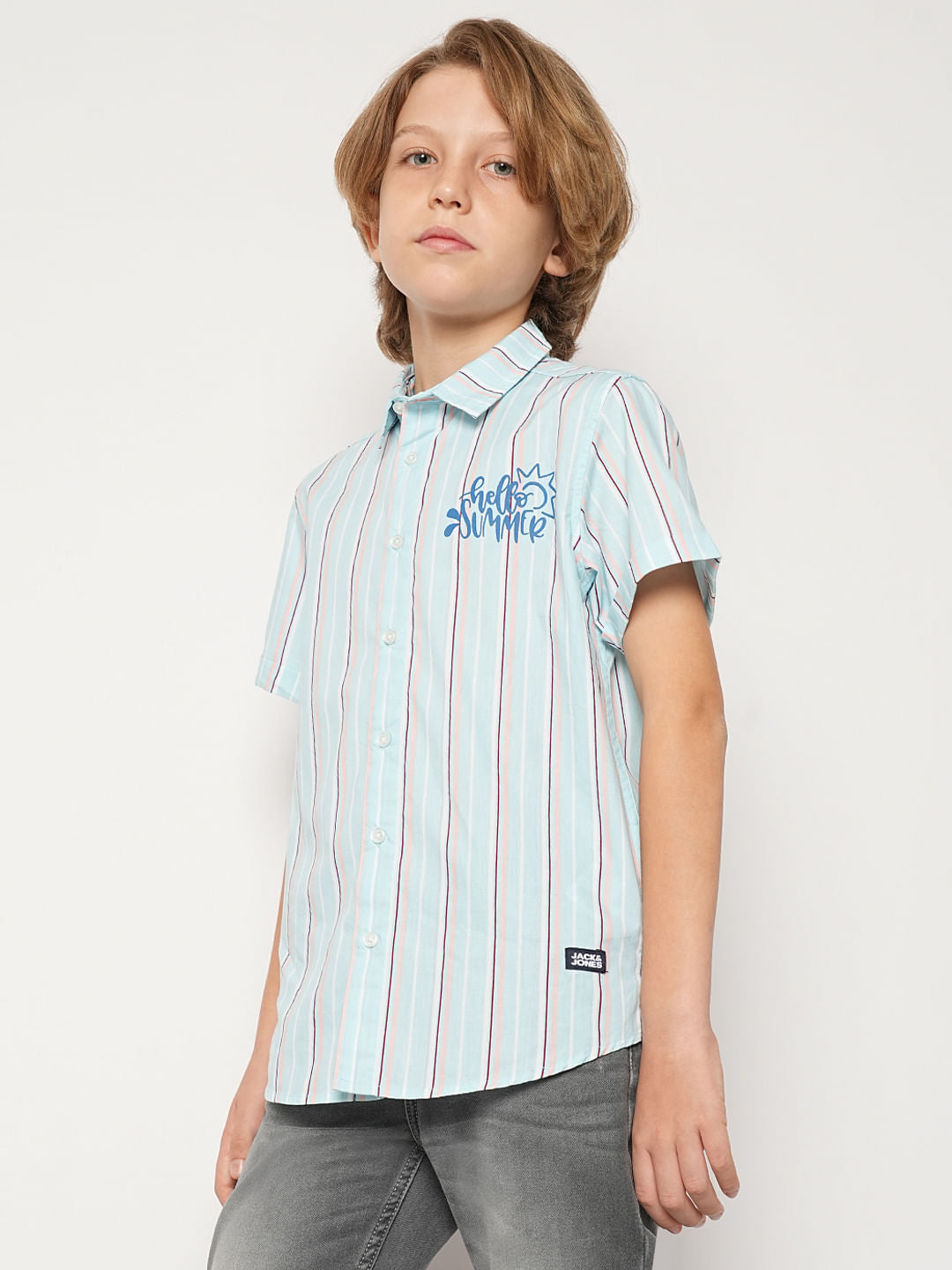 Boys Blue Striped Short Sleeves Shirt