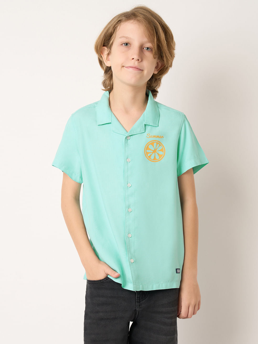 Boys Blue Travel Stamp Short Sleeves Shirt