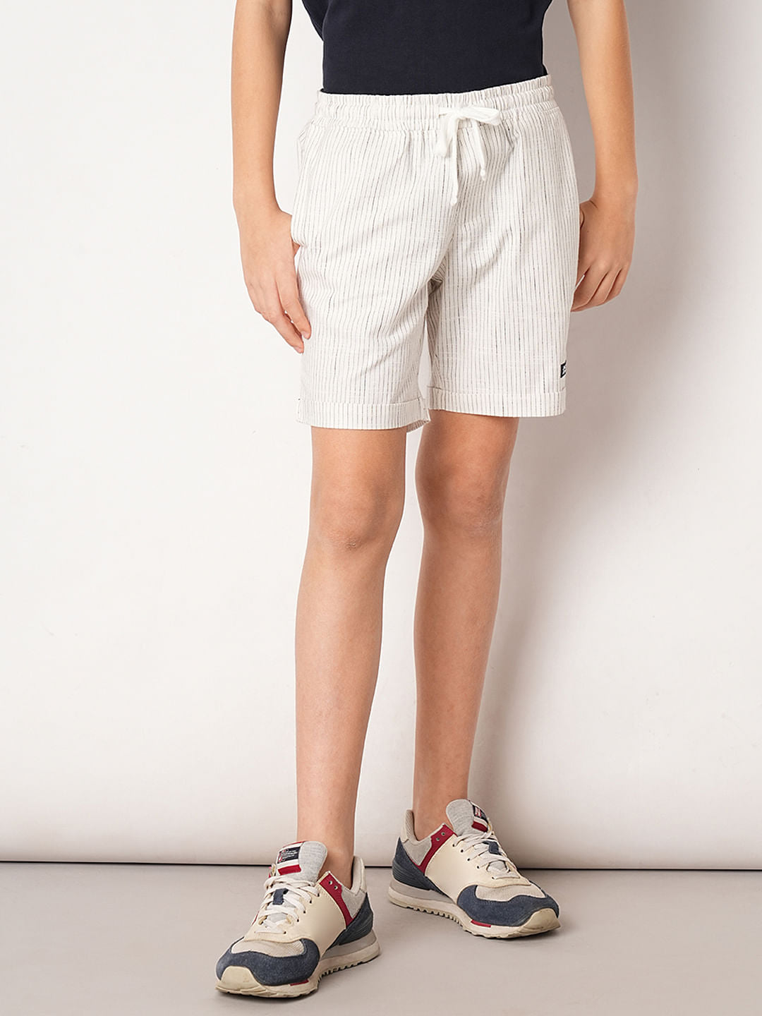 White Striped Cotton Shorts