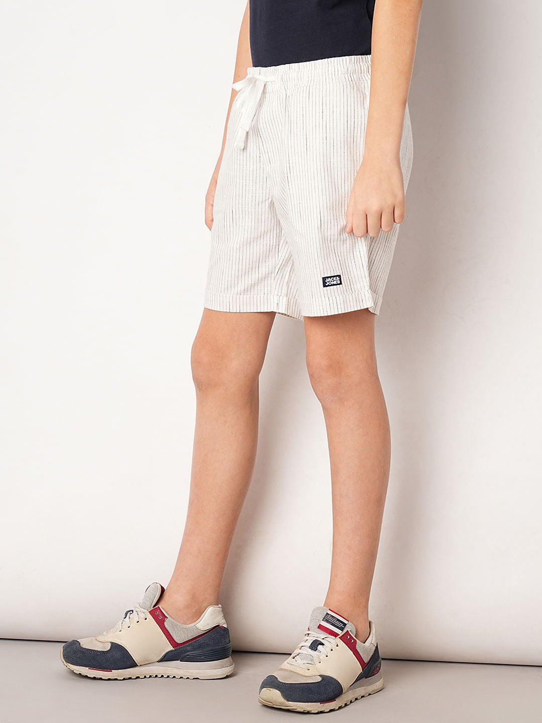 White Striped Cotton Shorts