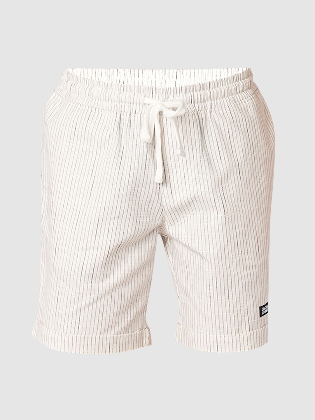 White Striped Cotton Shorts