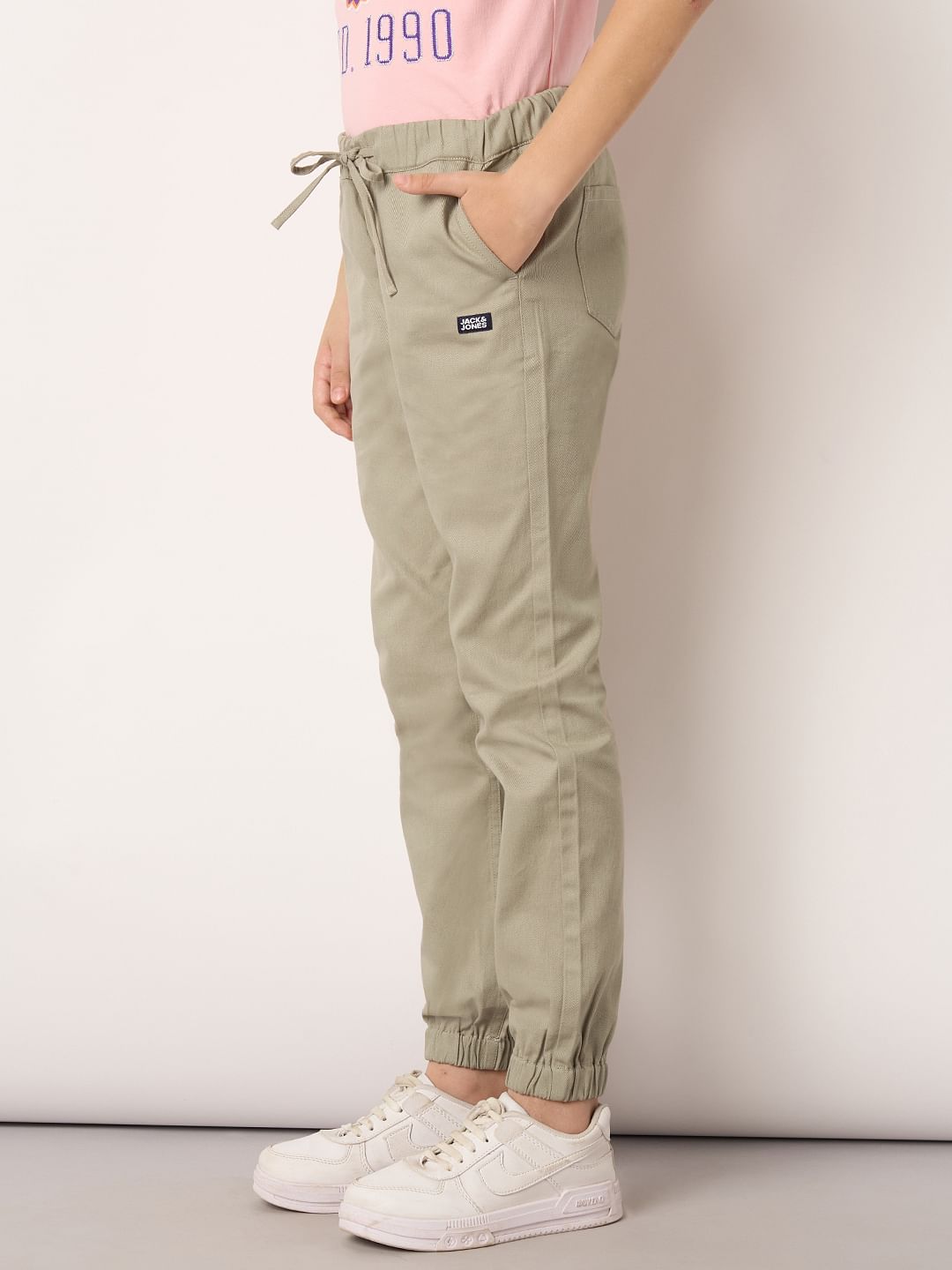 Boys Khaki Mid Rise Jogger Pants