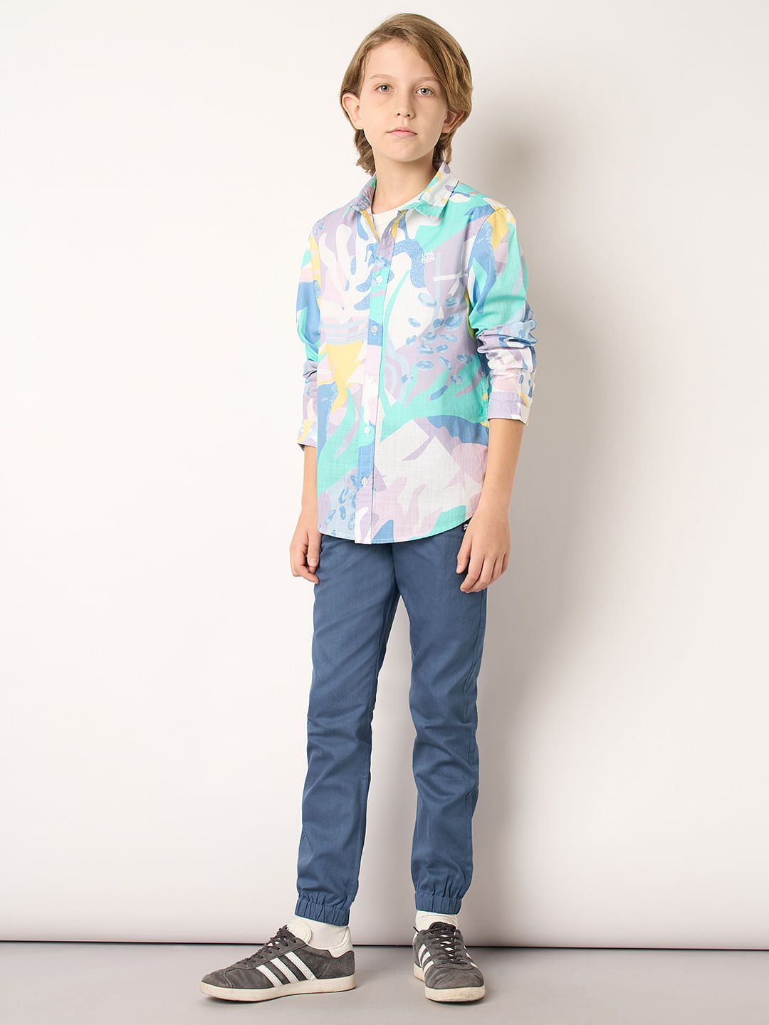 Boys Blue Mid Rise Jogger Pants