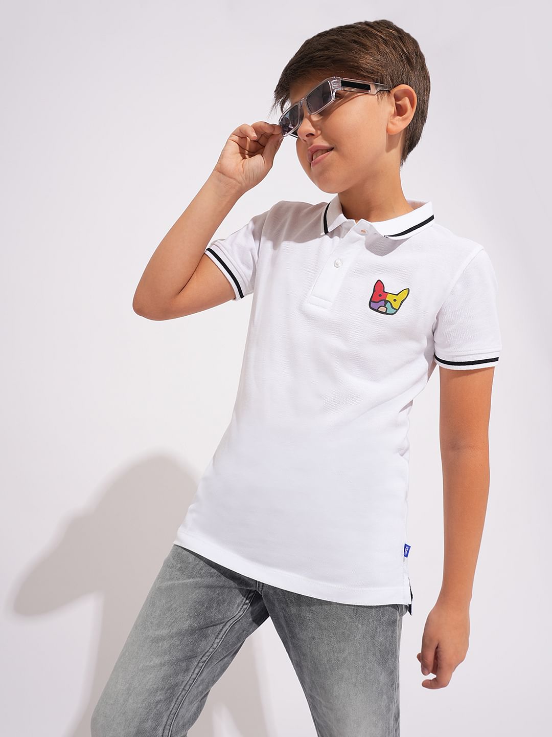 Boys White Logo Print Polo