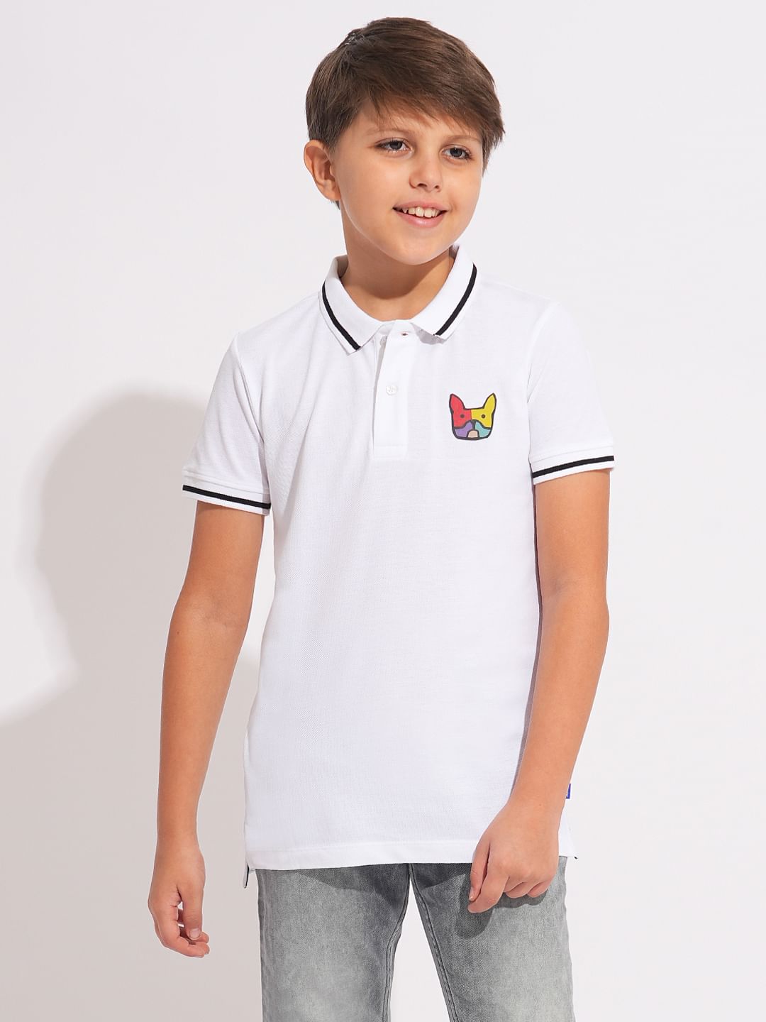 Boys White Logo Print Polo