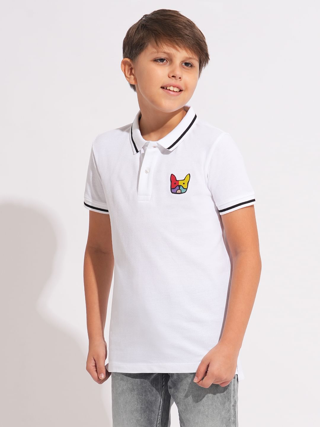 Boys White Logo Print Polo
