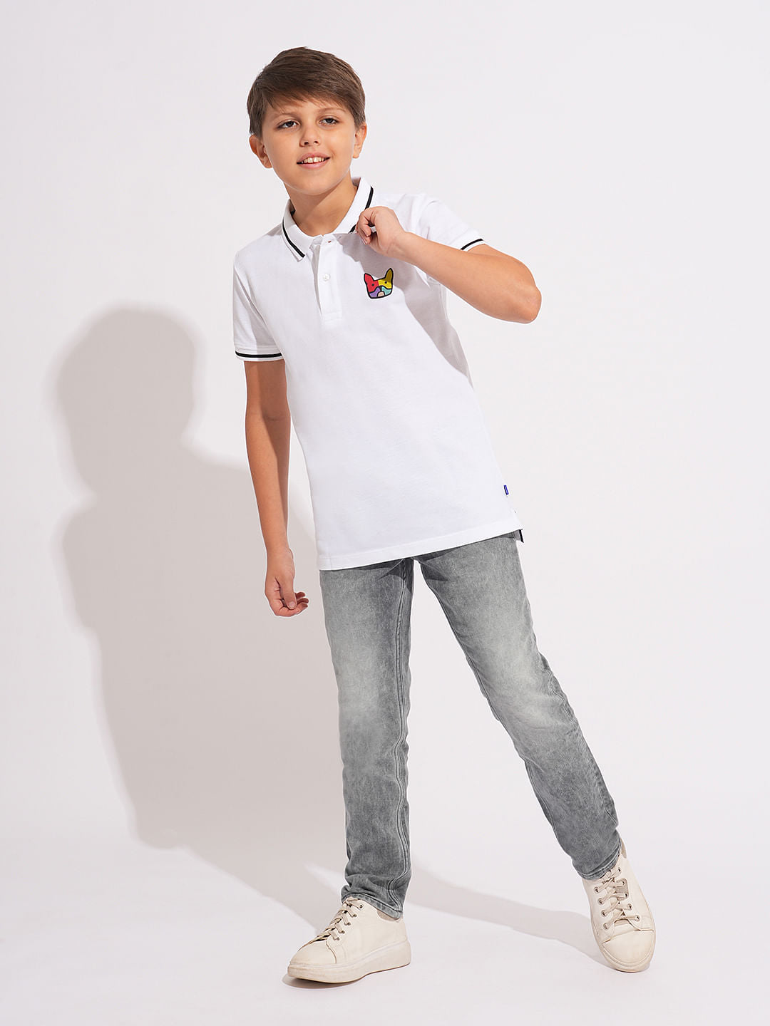 Boys White Logo Print Polo